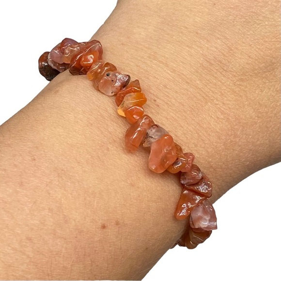 Carnelian Gemstone Chips Beaded Stretch Bracelet Stone Boho Beads Orange Beads - Picture 4 of 4